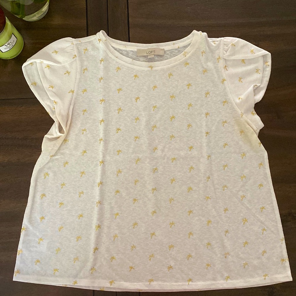 LOFT Gold Shimmer Palm Petal Sleeve Shirt Large